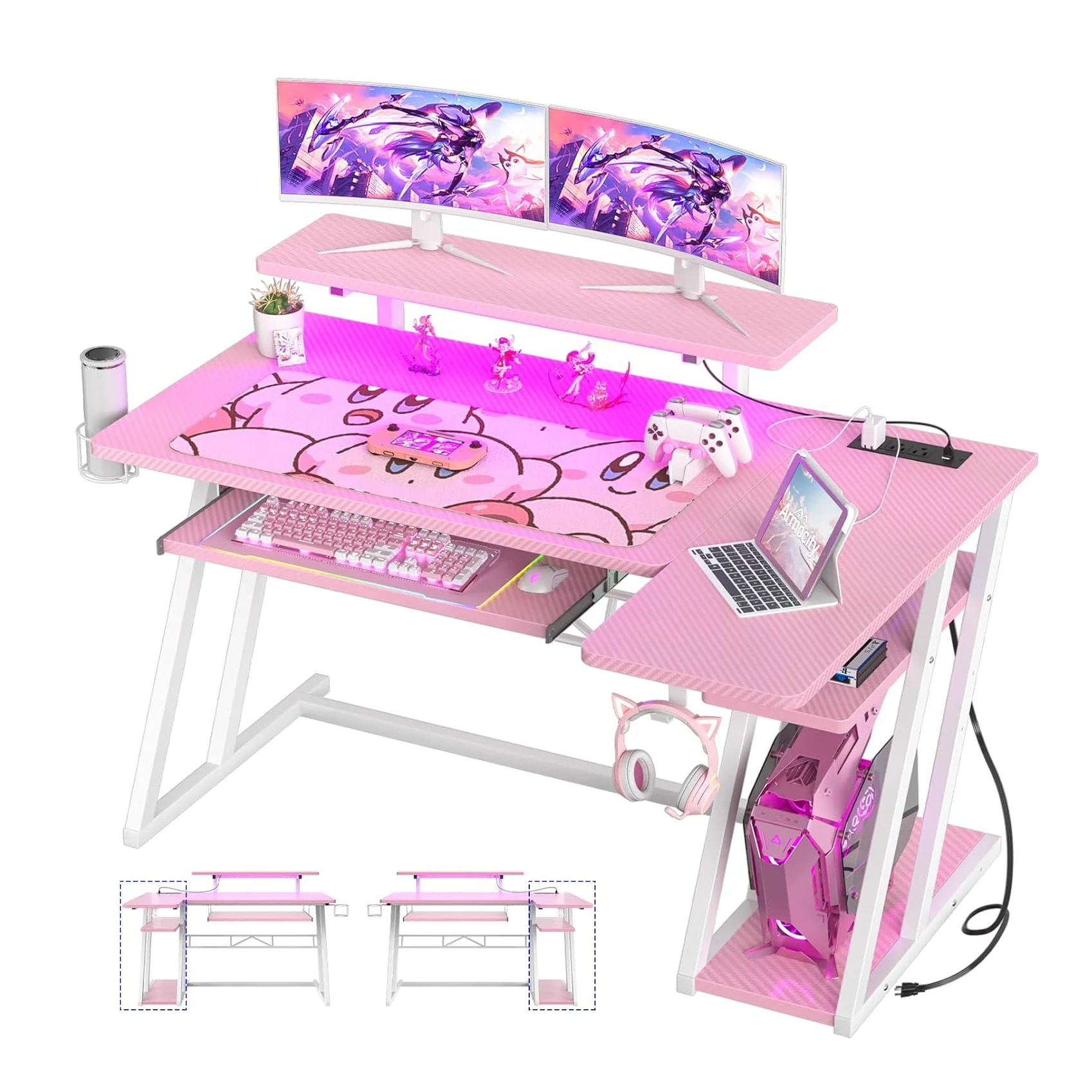 Customized mesas de gamers gaming desk workstation rgb gaming table pink