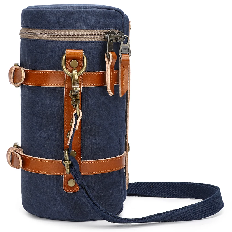 
Canvas leather waterproof small protector camera lens padded pouch barrel bag 