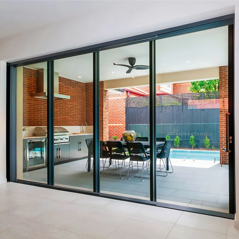 Pocket door slide system with smart lock slim frame patio door exterior waterproof double glass automatic sliding pocket doors