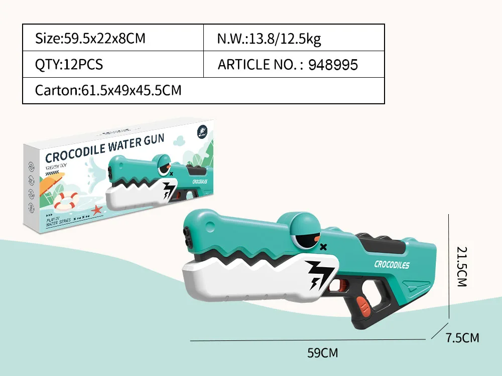 Summer Outdoor Green Cartoon Water Sprayer Pink Water Squirt Gun Plastic Electric Crocodile Water Gun Toy with Swimming Goggles