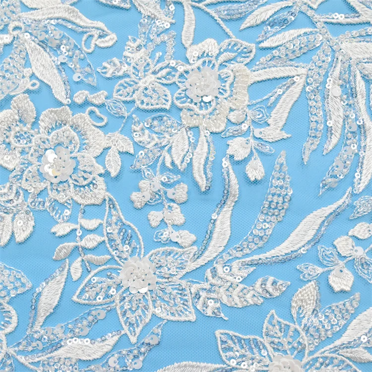 Factory supply new embroidered sequin flower white wedding dress long sleeve lace