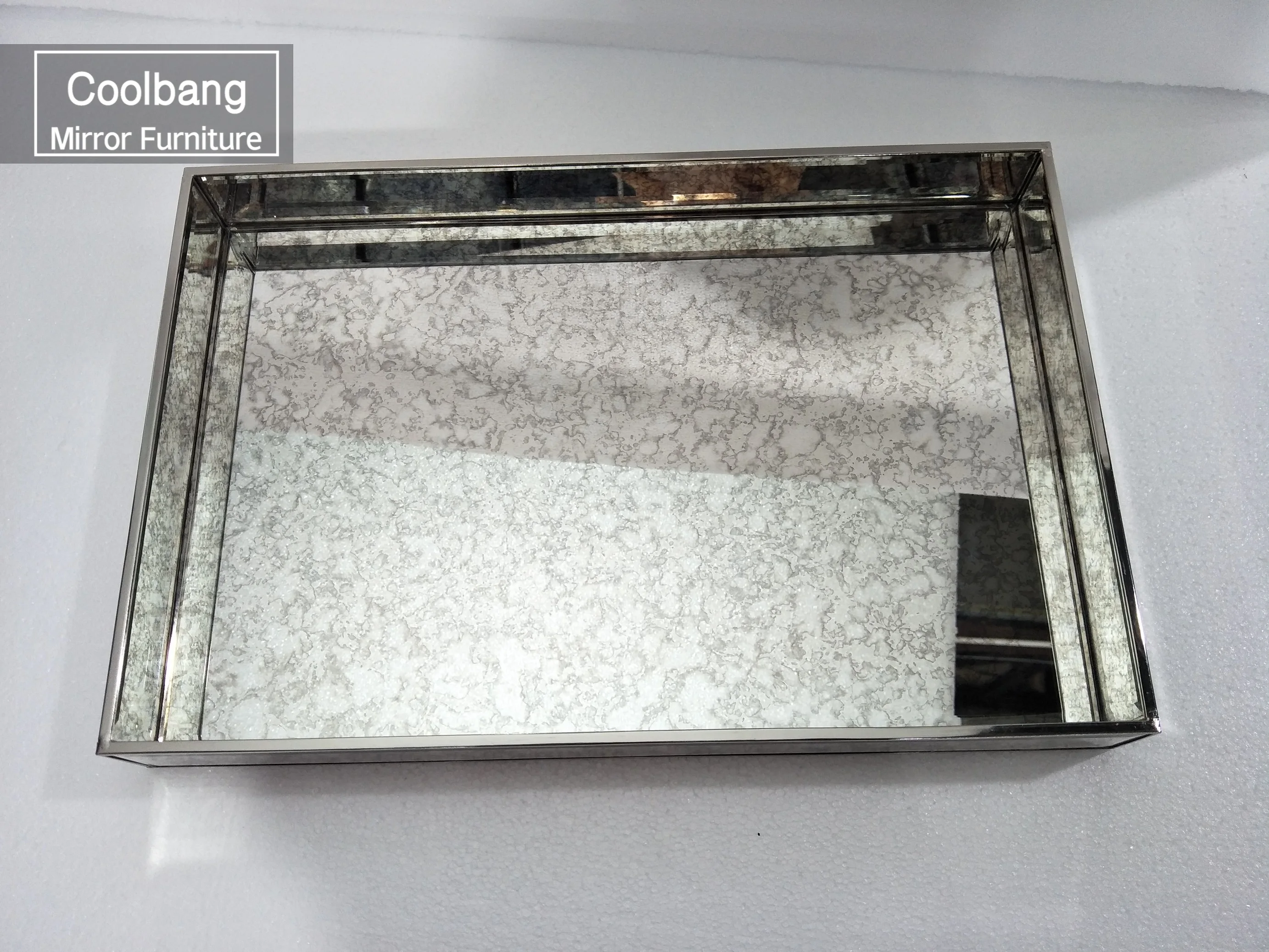 Mirrored Tray Factory Wholesale Antique Style Decorative Glass Home & Hotel & Restaurant Serving Tray Customized Size Coolbang