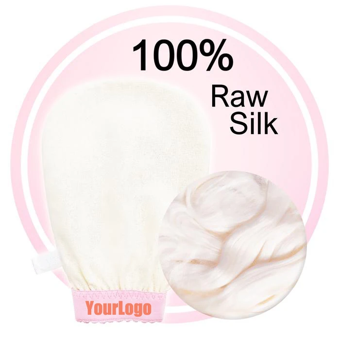 Wholesale Customized Silk Exfoliating Glove Turkish 100% Raw Silk Bath Gloves Exfoliating