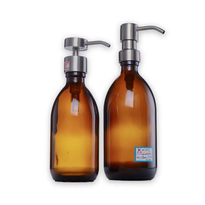 8oz 16oz 500ml Lotion Round Matte Black  Shampoo Glass Bottle with Liquid Soap Dispenser Stainless Steel Pump