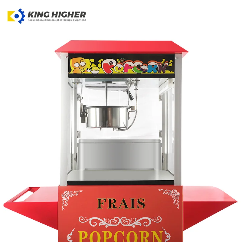 Commercial Electric Popcorn Machine With Cart Retro Automatic Puffed Rice Popcorn Maker Wheels Hot Air Chocolate Popcorn Trolley