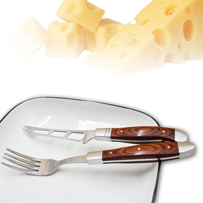 Top Sale Laguiole Cheese Cutter Set New Design Wooden Handle Stainless Steel Knife Kitchen Table Accessories Rubber Gift Box