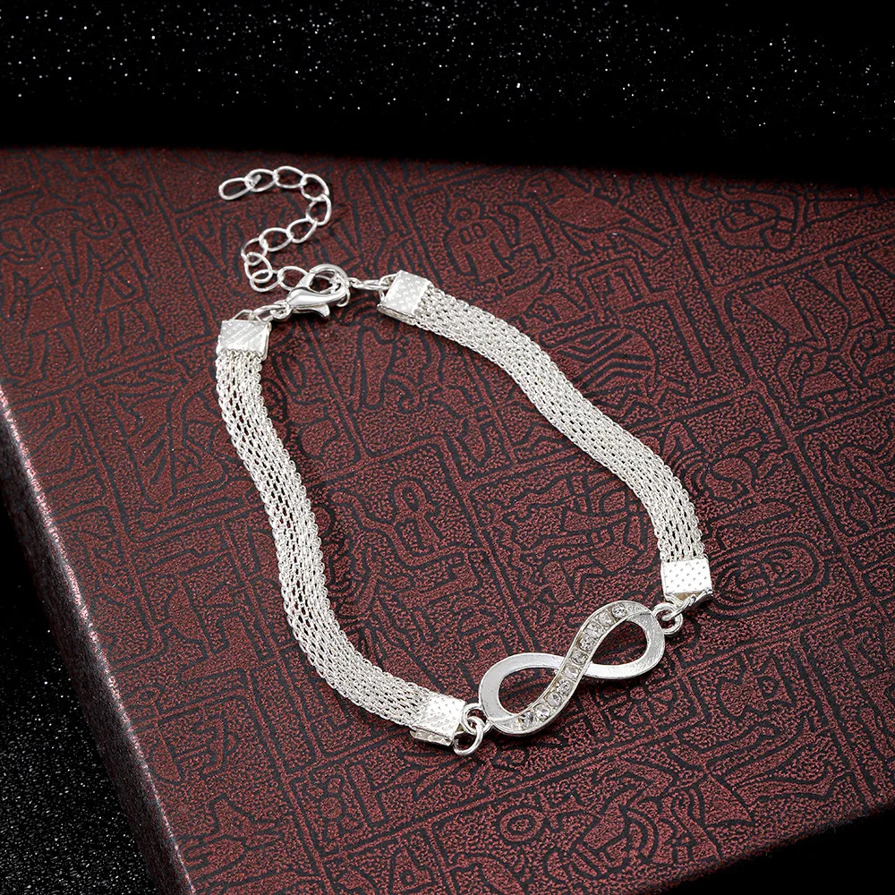 Fashion women silver gold diamond Love number 8 bracelet bangle set for women wholesale