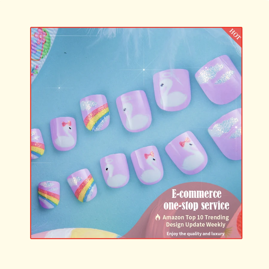 Nail Supplier Wholesale Price Kids Children Cute Designed Tips Safe Material Press on Nail Faux Ongles