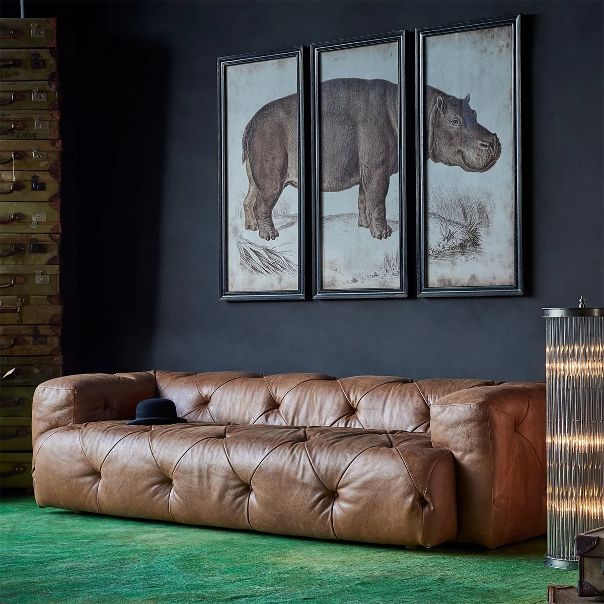 Nordic Style leather sofa 3 seater living room Italian light luxury curved leather retro sofa home living room  sofa