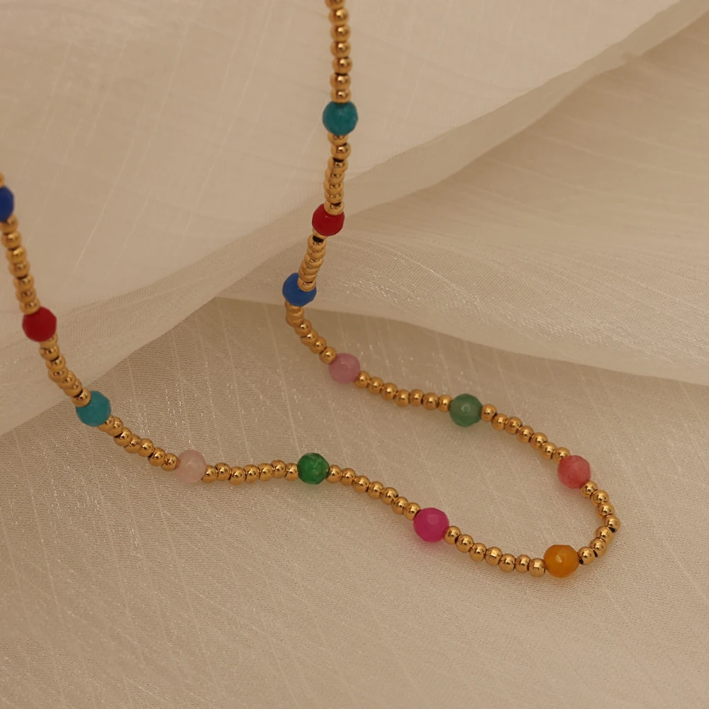 fashion multi color enamel single satellite chain trending design high quality Stainless steel  beaded necklaces