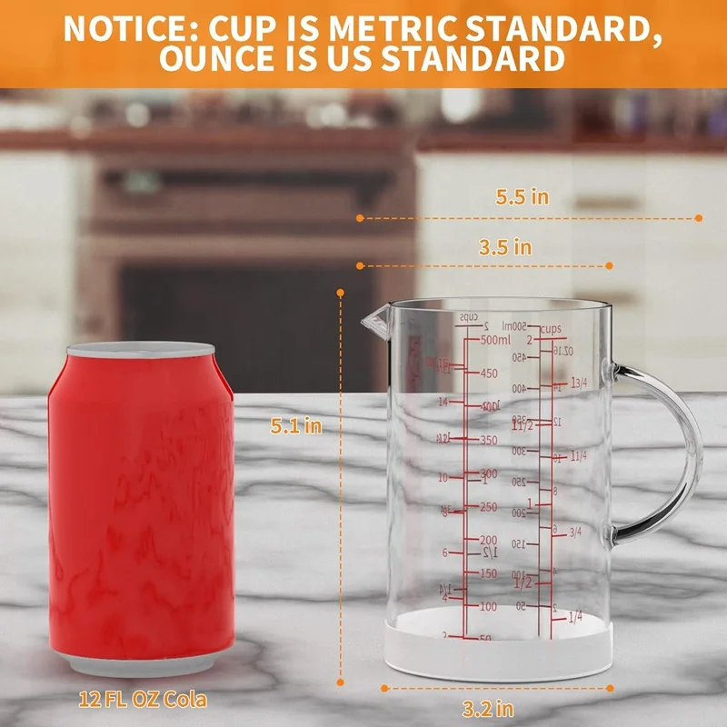 High Borosilicate Glass Measuring Cups with Scale,500ml Liquid Cups with Large Handle and V-Shaped Spout Bulk Promotion Gift
