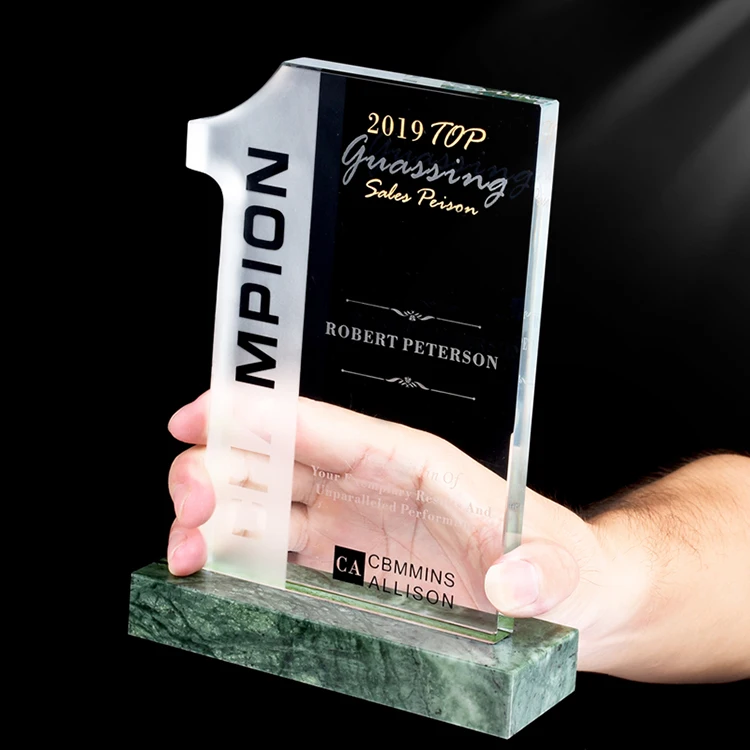 
Number 1 one shaped plaque Crystal Award trophies with marble base 