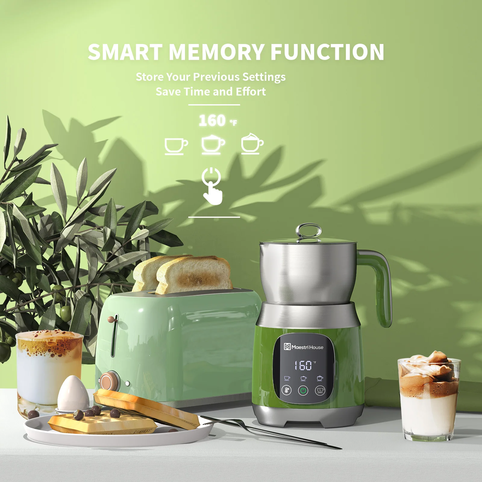 Maestri House MMF-9304 Foam Maker Hot Machine Coffee Kettle Electric Steamer Green Detachable Milk Frother for Aat Milk