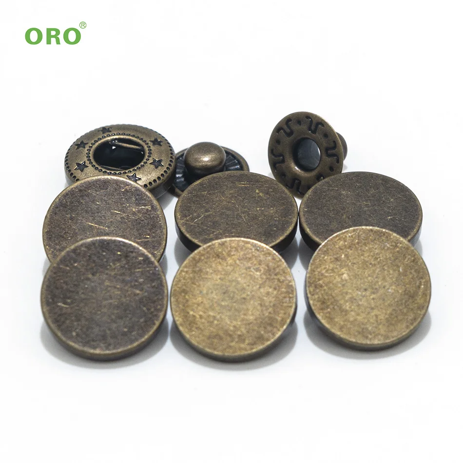 Customized Metal Snap Fastener Four Parts Snap Button Vintage Brass Denim Jeans button Snap Fastener For Jacket