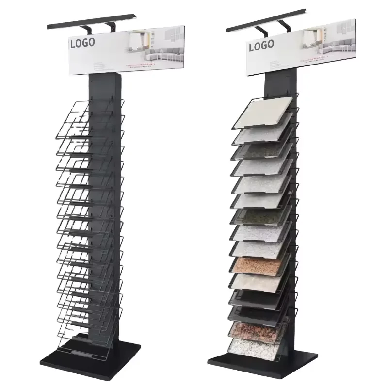 Floor Standing Ceramic Quartz Stand Multi-Layer Sample Tower Marble Stone Granite Tile Display Rack For Showroom
