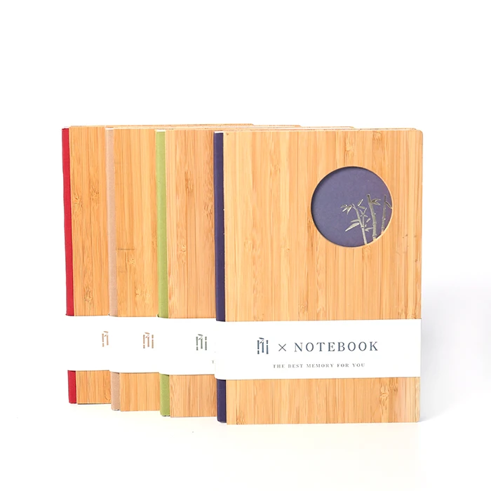 2025 Low MOQ  A5 B6 Eco Friendly Recycled Paper Custom hardcover Stationery Real Bamboo Notebooks with Logo