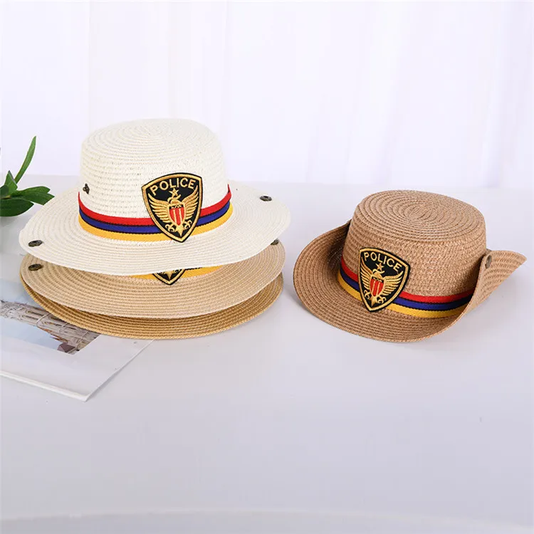 HEFT BOOOGE Summer Sunshade UV Protection Children Flat Top Cowboy Beach Kids Straw hats