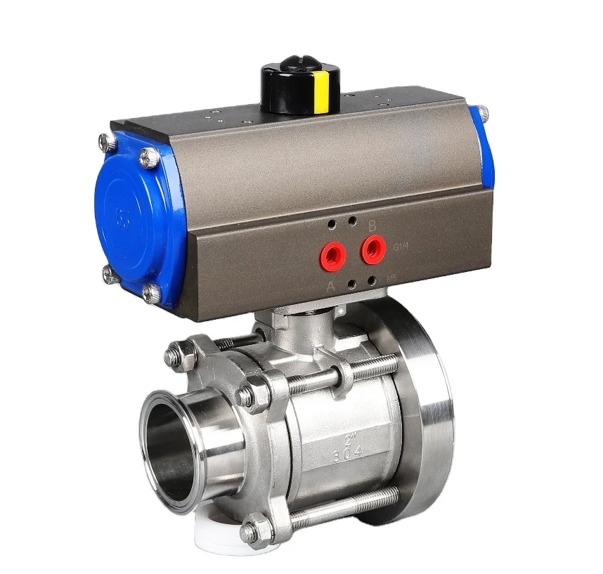 Pneumatic actuator 304 316L Stainless Steel 3PC Manual 3 piece tri-Clamped Discharge Tank bottom ball Valve For Tank Reactor