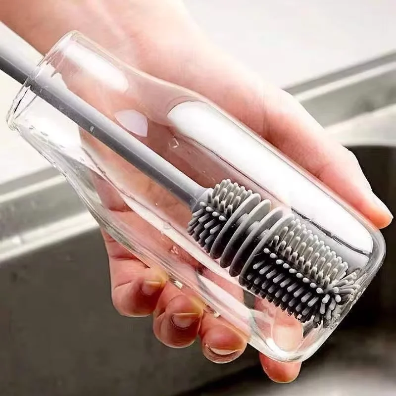 water bottle long-handled glass cleaning brush equipment long-handled glass brush silicone bottle brush