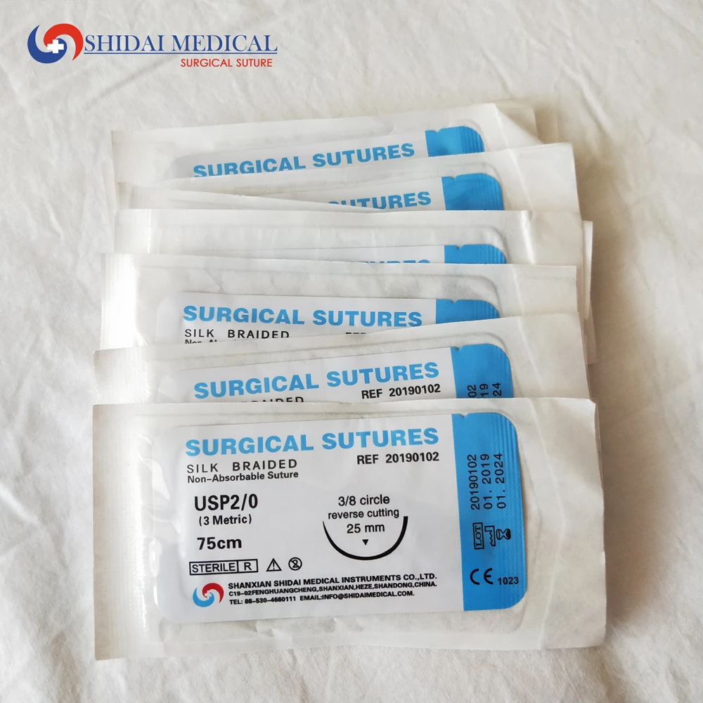 Hot sale Non-absorbalbe braided black Silk surgical needles with sutures