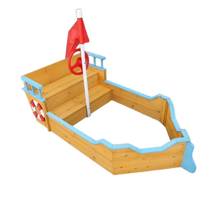 Factory Customized Design wood sandpit for children  kids boat sandbox for backyard for sale