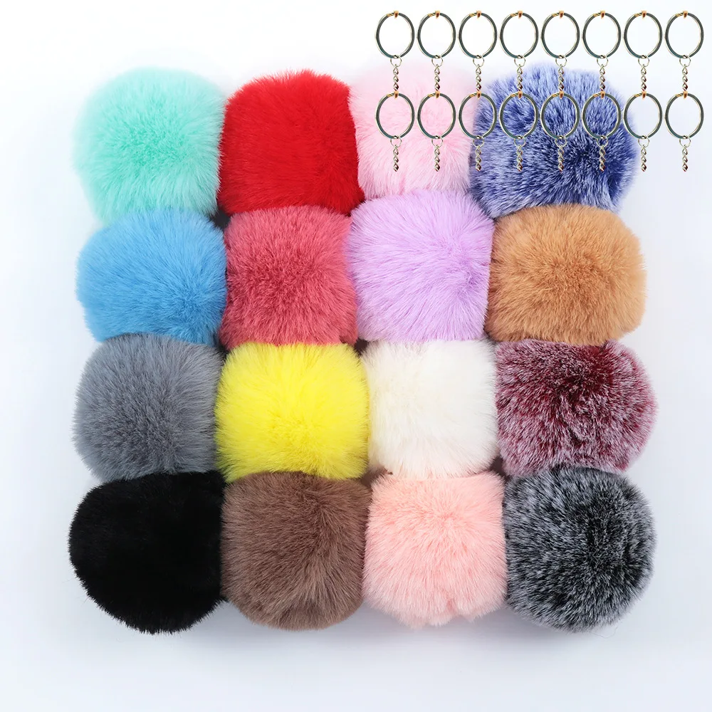 Wholesale Faux Rabbit Fur Pom Pom Keychain, Fluffy Keychain Pom Pom, Furry Keychains Pom Pom