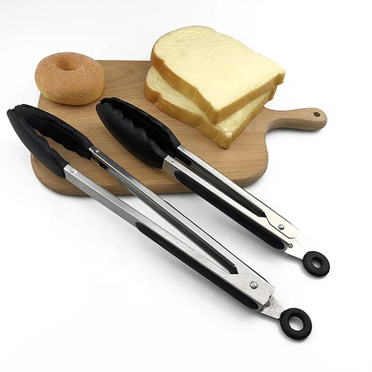 2 Pack Black kitchen tongs, Silicone BPA Free Non-Stick Stainless Steel BBQ Cooking Grilling Locking Food Tongs 9 Inch & 12 Inch