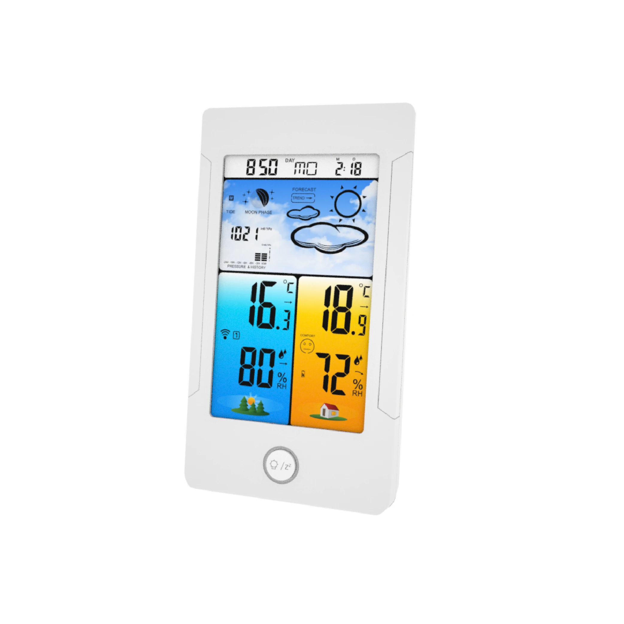 433MHz wireless color weather station alarm clock with positive display weather forecast indoor outdoor temperature and humidity