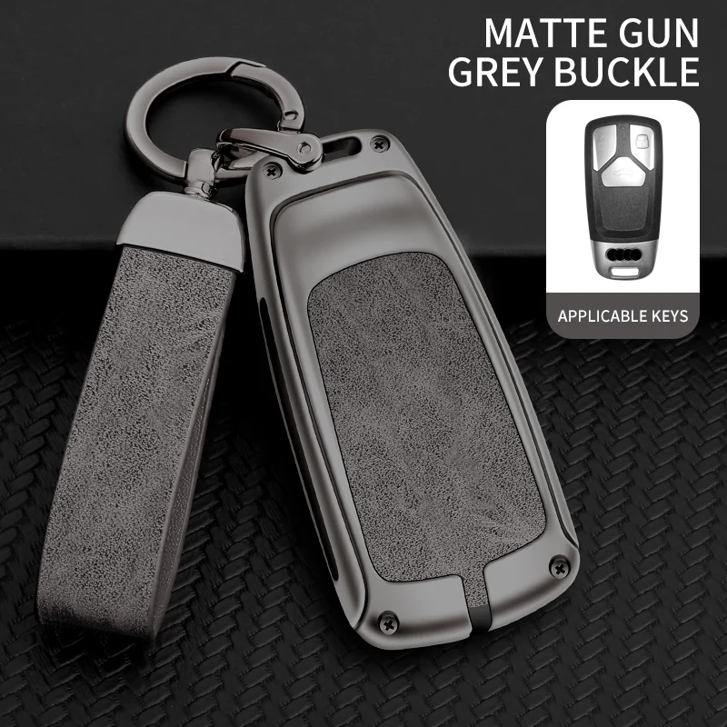 Car Metal Leather Key Remote Case Cover Shell Key Bag Holder For Audi A1 A3 A4 A5 A6 A7 A8 Quattro Q3 Q5 Q7 2009-2015 Keychain