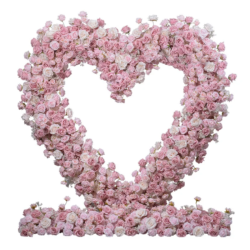 wedding arches artificial flowers row roses arch pink heart shelf Round arch backdrop wedding proposal arrangement