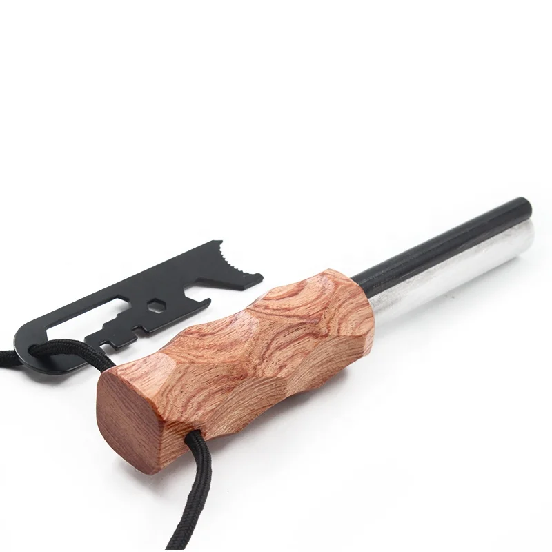Survival Tools Wooden Shaft Firesteel Emergency EDC Fire Kit Camping Supplies Magnesium Fire Rod Starter