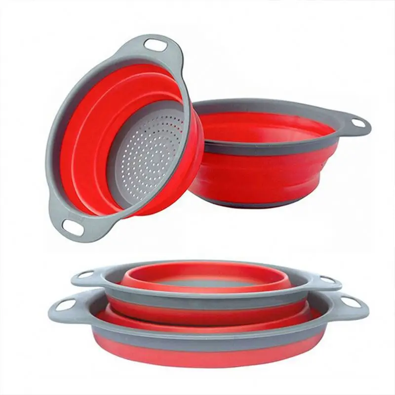 New Silicone Products Collapsible Folding Fruit Vegetable Filter Water Colander Basket Silicone Draining Basket For Kitchen