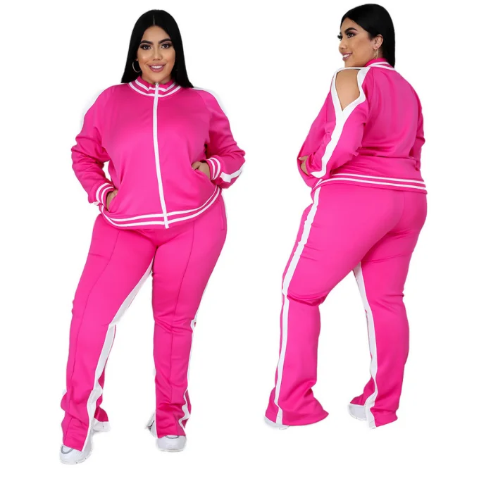 HOBISH Wholesale Womens Plus Size 2 Piece Tracksuits Outfit Full Zipper Jacket Sweatpants Set Track Suits Women Plus Size