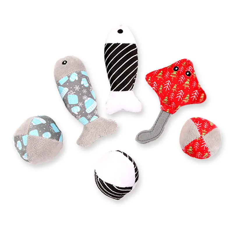 factory directly sell  three different pattern plush fish ball cat toys set