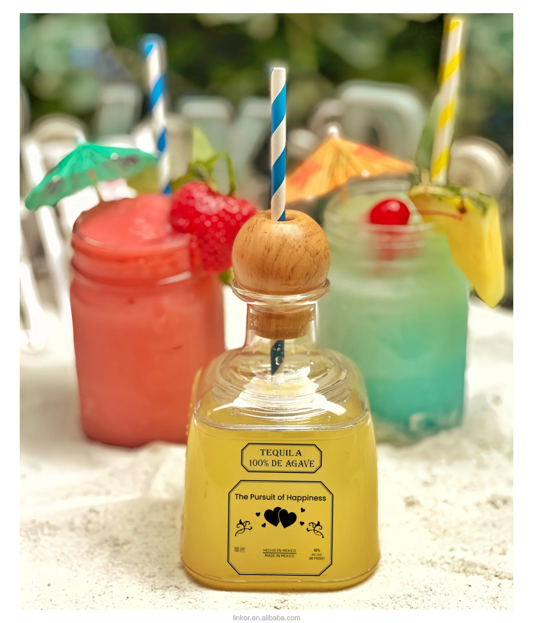 Tequila 375ML Plastic Bottle Drinking Cup Vessel Plastic Patron Bottle With Starws