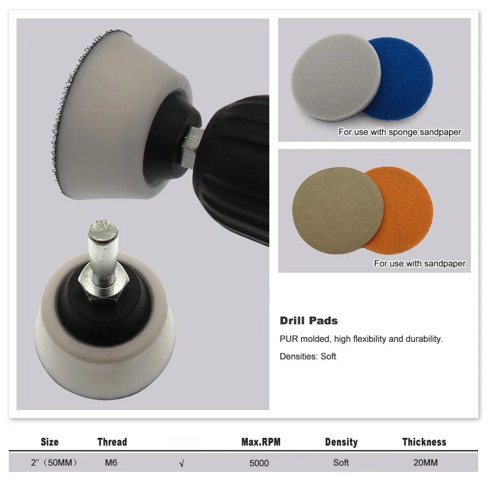 2 Inch 50mm Drill Pad Sanding Pad Backing Pad Hook and Loop Backup Plate Come with 6mm Shank for Power Tools Accessories