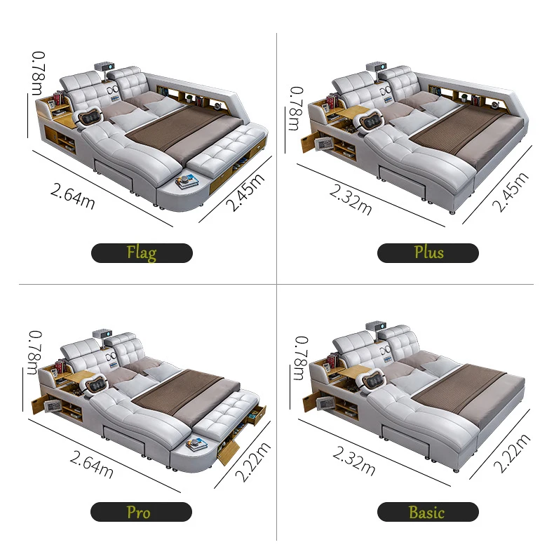 Luxury Modern Large Tatami Leather king Size Bed with Storage Massage Functions