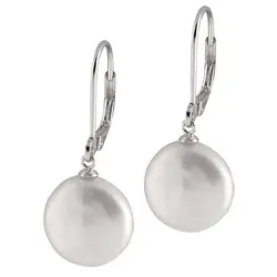 12mm Coin Shape Freshwater Cultured Pearls in 925 Sterling Silver Lever-back Dangle Earrings for Women