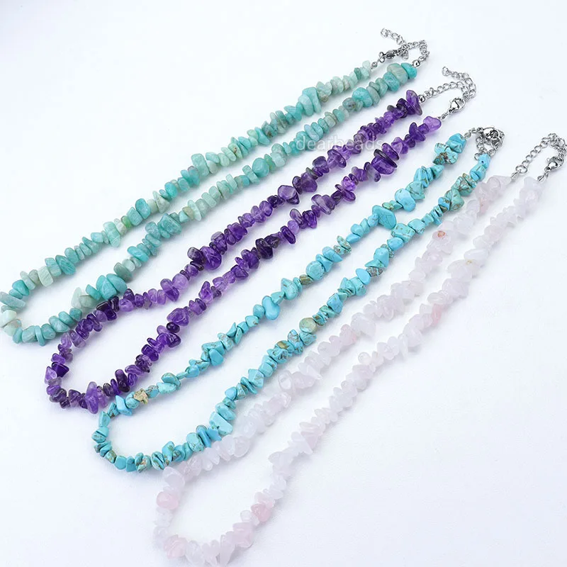 Wholesale Irregular Natural Chip Stone Necklace, Cheap Healing Gem Chips Beaded  For WomenJewelry Necklaces Making, 40 + 5CM