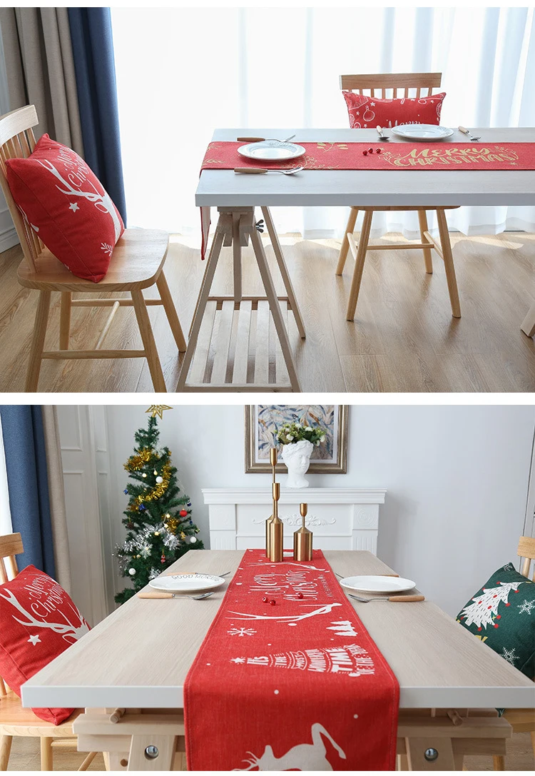 Christmas table runners polyester waterproof Xmas Tree Snowflake deer gnome Plaid Table Runner