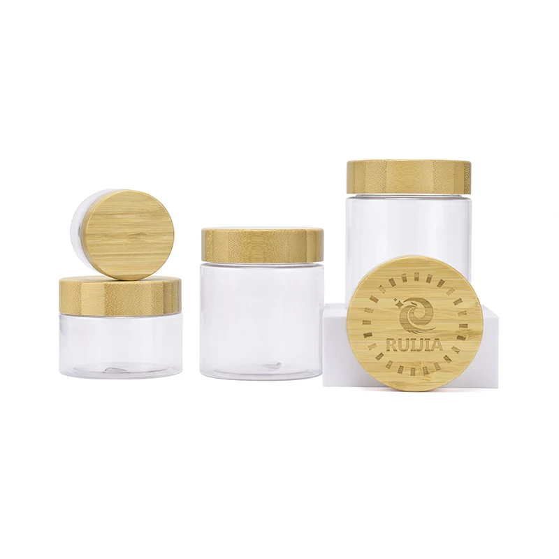 Environmental Frosted Clear 150g 250g 500g Body Butter PET Plastic Containers Cosmetic Cream Jars With Bamboo Lids