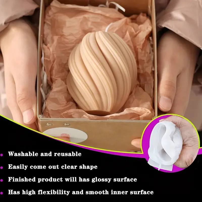 3D Rotating Pillar Candle Silicone Mold Geometric Wave Candle Wax Mould DIY Abstract Art Soap Resin Gypsum Mold Home Craft Decor