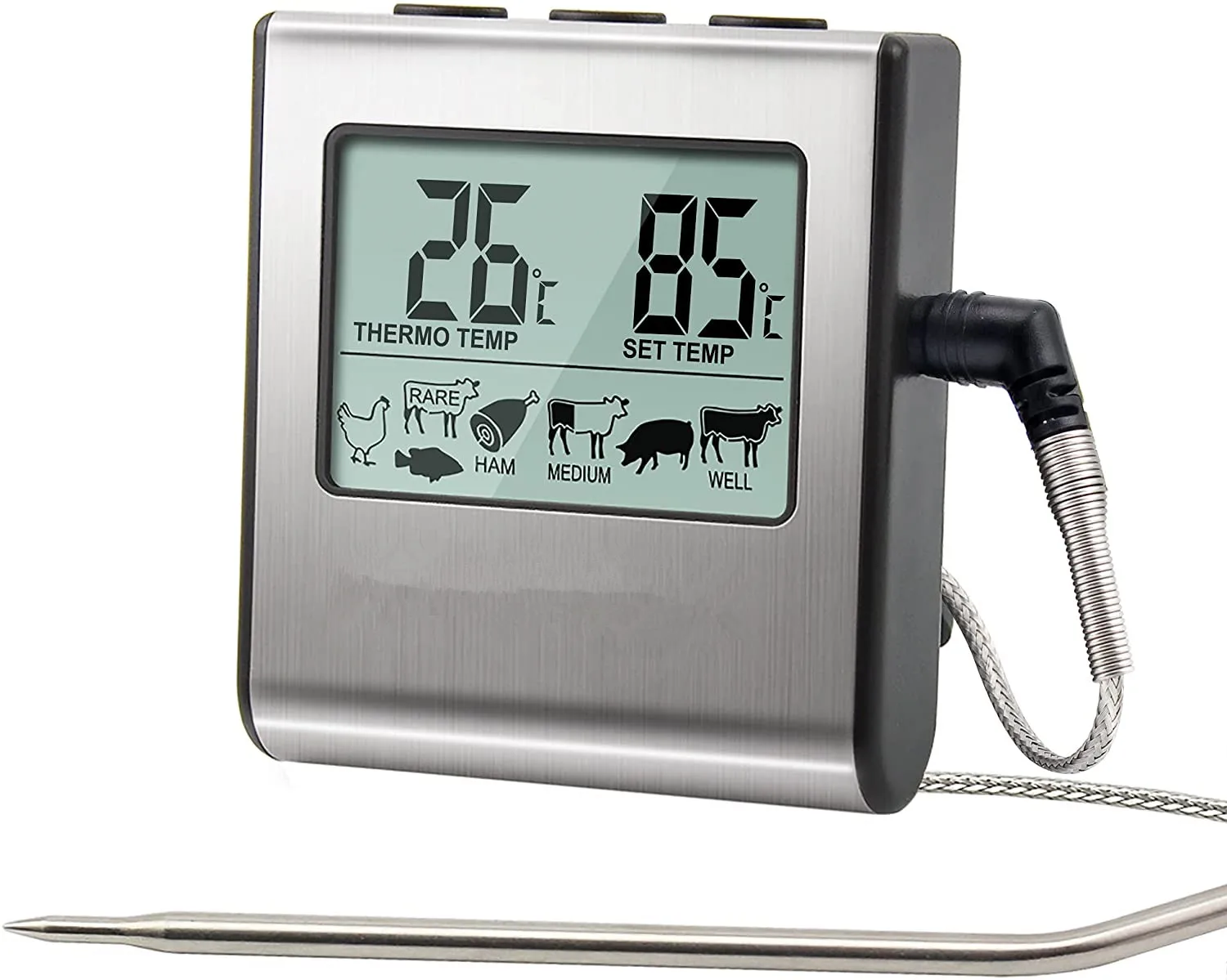 Amazon Large LCD Digital Cooking Food Meat Smoker Oven Kitchen BBQ Grill Thermometer Clock Timer with Stainless Steel Probe
