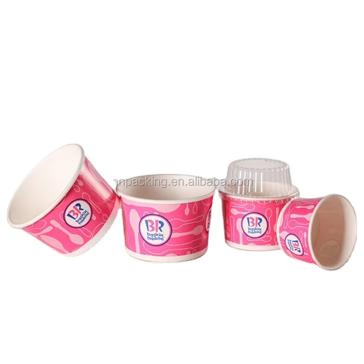 High Quality Printing Custom Cold Drinking Cup 3oz/5oz/8oz  Ice Cream Paper Cup With Spoon and Lids