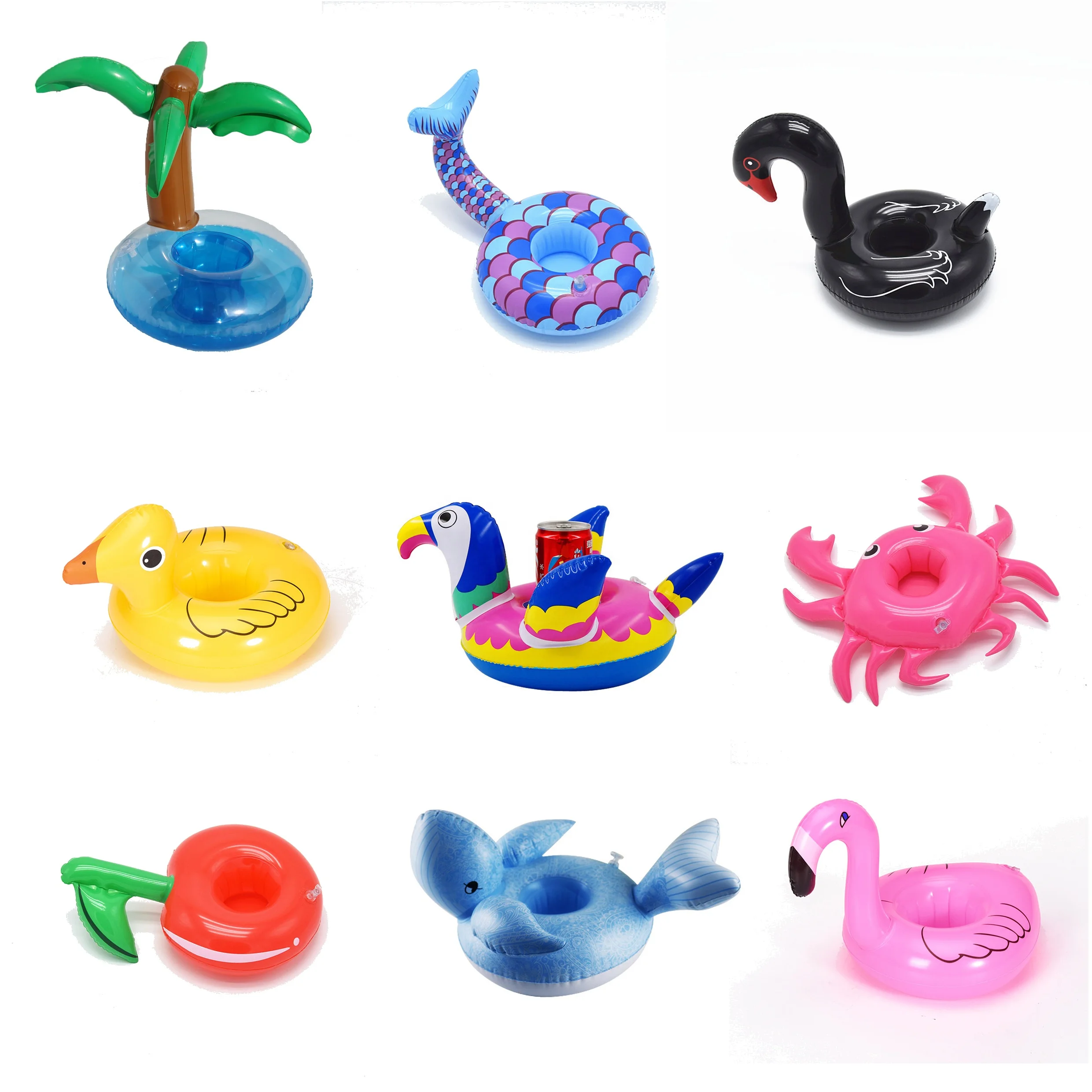 Custom Logo Inflatable Flamingo Palm Tree Floating Drink Cup Holder