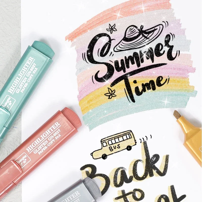 8pcs/Set Metallic Highlighter Morandi Gold Powder Glitter Highlighter Markers for Note Journaling Graffiti Pen Stationery