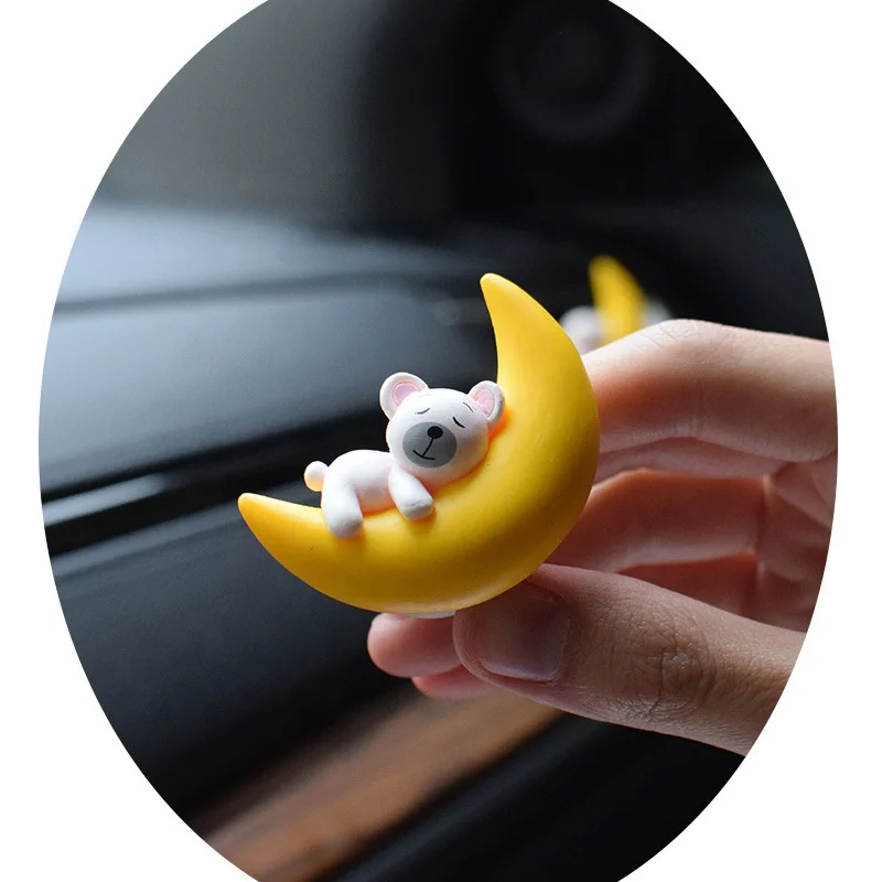 Kawaii 3D Resin Moon Animal Models Mini Cat Mouse Auto Pendants Diy Lattafa Car Perfumes