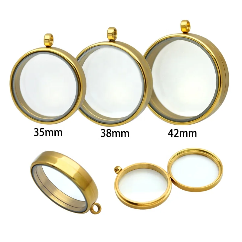 Thicker Floating Glass Memory Locket Pendant Twist 35/38/42mm Stainless Steel Glass Medallion Photo Charms Jewelry Women Gift