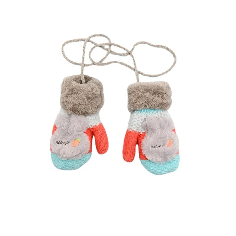 Autumn and winter smooth student neutral children warmth and thick plus fleece clothing plush halter mittens