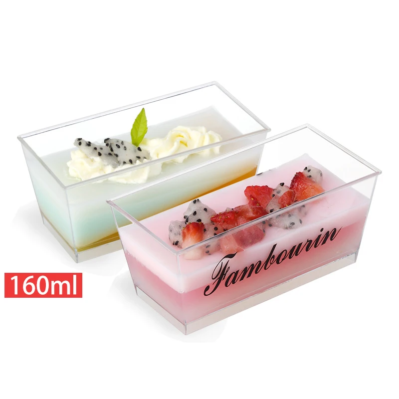 Hot sale rectangle disposable any color custom cup hard plastic container for dessert